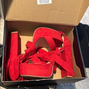 Fashion Nova Red Suede Platform Shoes